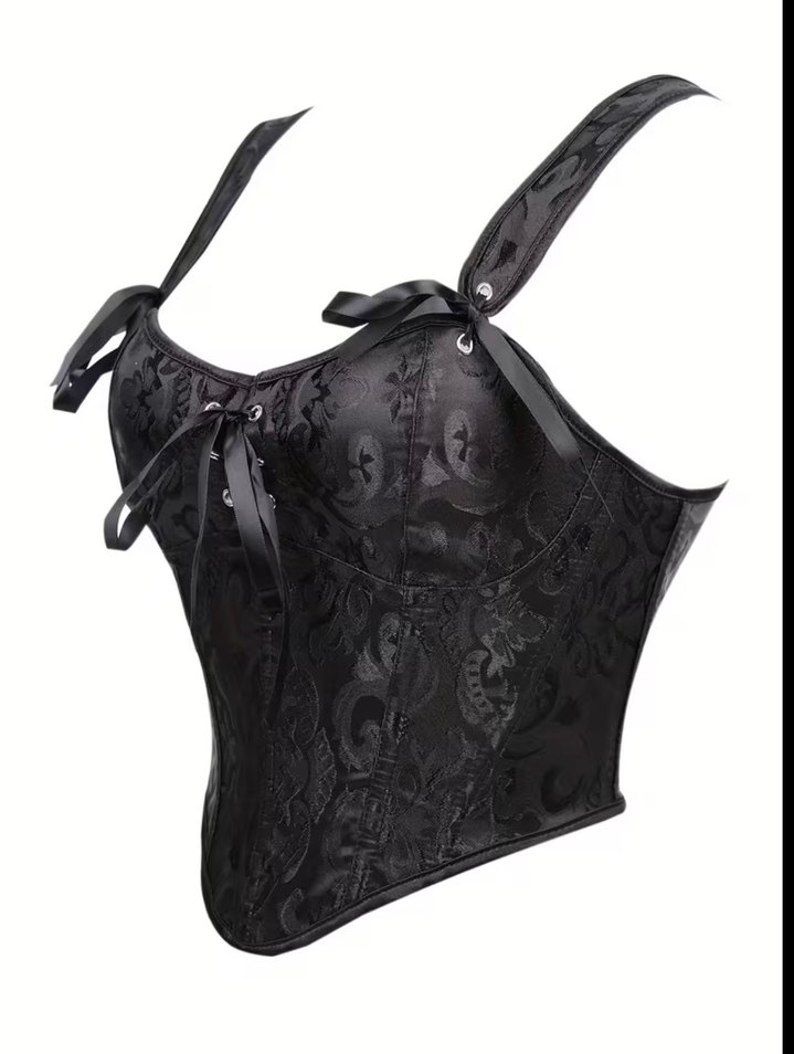 Dantel Detaylı Siyah Gotik Büstiyer - Görsel 2