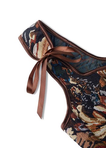 Vintage Desenli Kahverengi Strappy Büstiyer - Görsel 7