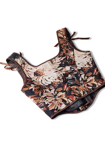 Vintage Desenli Kahverengi Strappy Büstiyer - Görsel 3