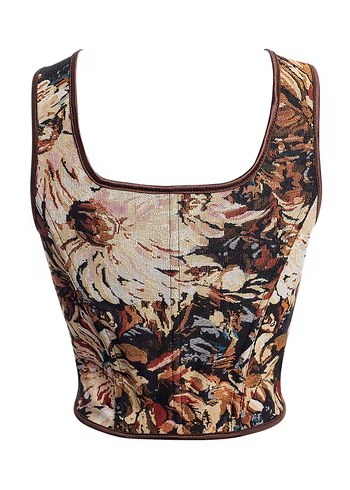 Vintage Desenli Kahverengi Strappy Büstiyer - Görsel 4