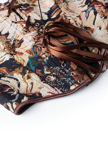 Vintage Desenli Kahverengi Strappy Büstiyer - Görsel 6