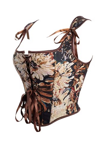 Vintage Desenli Kahverengi Strappy Büstiyer - Görsel 2