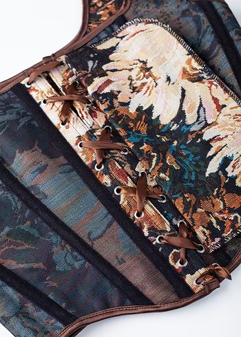 Vintage Desenli Kahverengi Strappy Büstiyer - Görsel 8