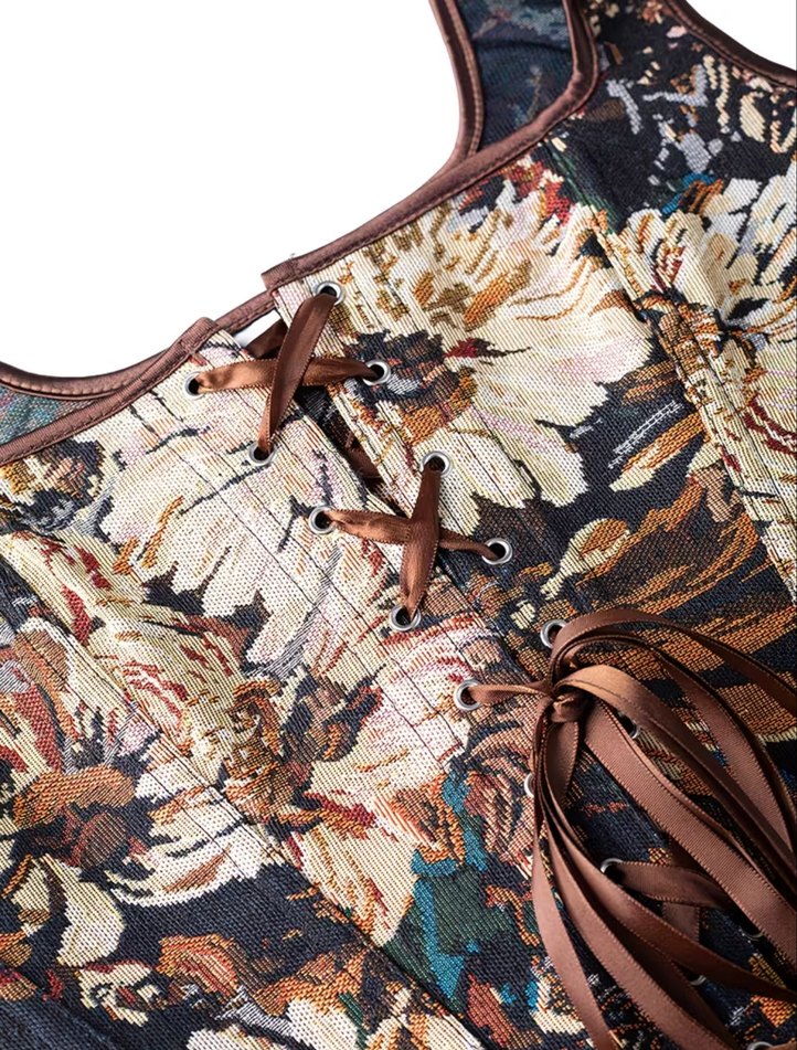 Vintage Desenli Kahverengi Strappy Büstiyer - Görsel 5