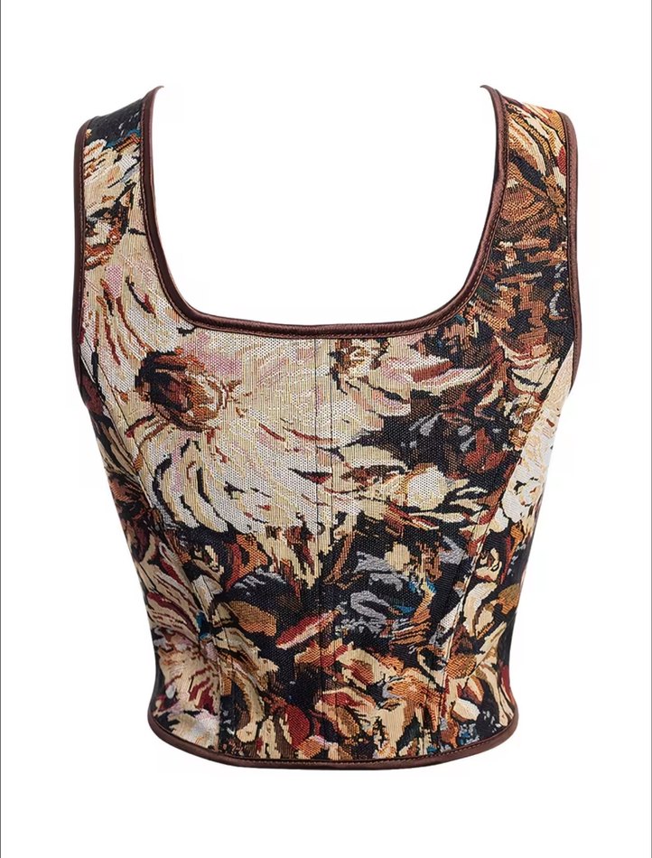 Vintage Desenli Kahverengi Strappy Büstiyer - Görsel 4