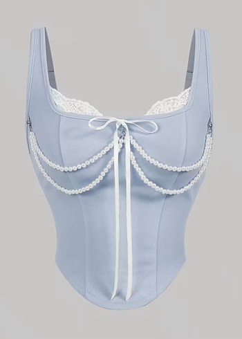 Mavi Dantel İşlemeli Straplez Büstiyer - Görsel 2
