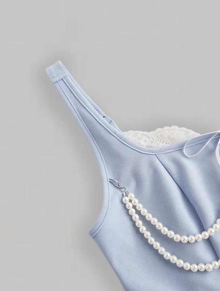 Mavi Dantel İşlemeli Straplez Büstiyer - Görsel 3