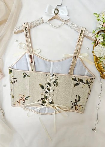Dantel Detaylı Bohem Çiçekli Bustiyer - Görsel 4