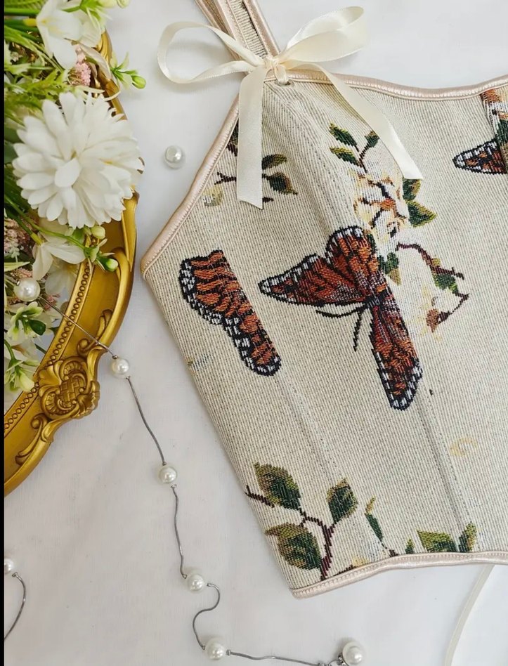 Dantel Detaylı Bohem Çiçekli Bustiyer - Görsel 5