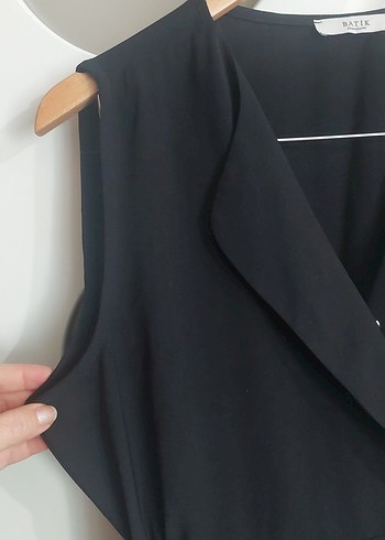Düğmeli Siyah Kolsuz Kadın Klasik elbise - Görsel 3