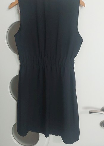 Düğmeli Siyah Kolsuz Kadın Klasik elbise - Görsel 4