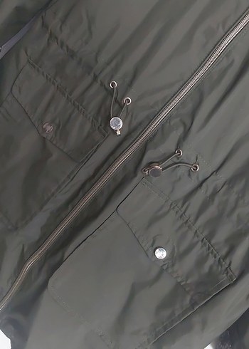 Kadın haki Kapüşonlu Fermuarlı yağmurluk - Görsel 3