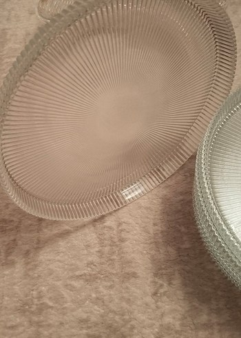 Bej Renkli Düz Cam Tabak 6 adet - Görsel 2