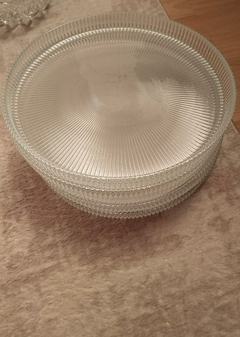 Bej Renkli Düz Cam Tabak 6 adet - Görsel 4