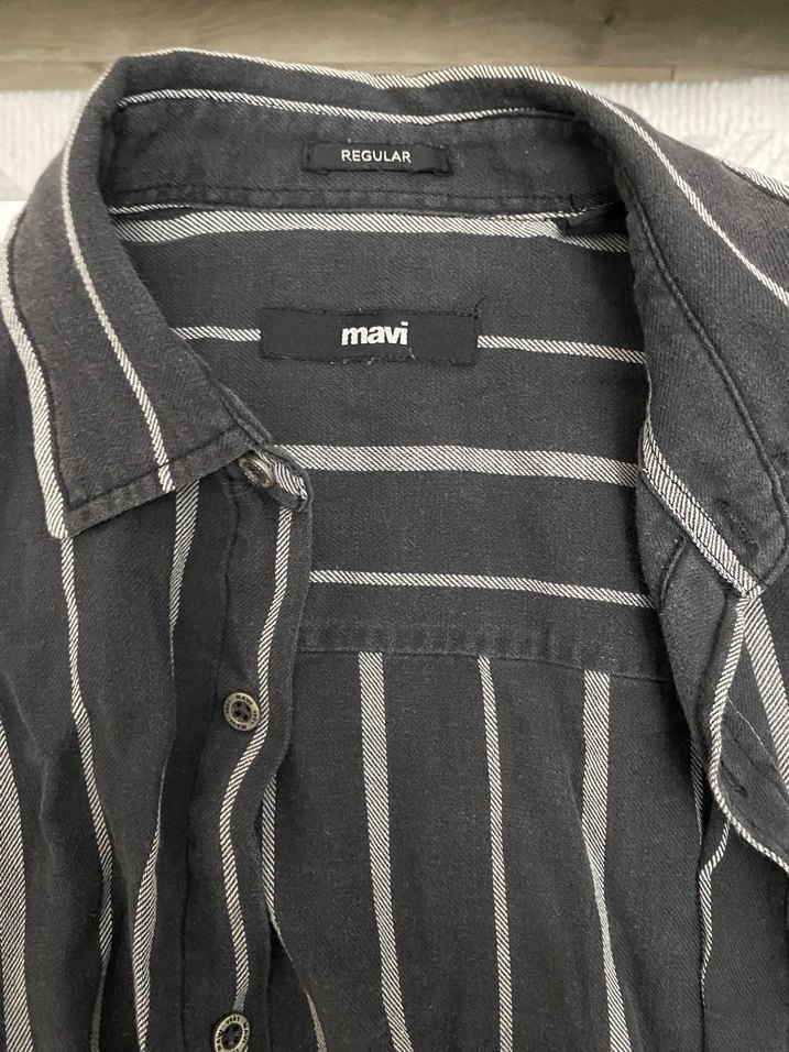 Gri Çizgili Erkek denim Gömlek - Görsel 2