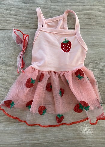 Nakışlı Fırfırlı Pembe Köpek Elbisesi S beden