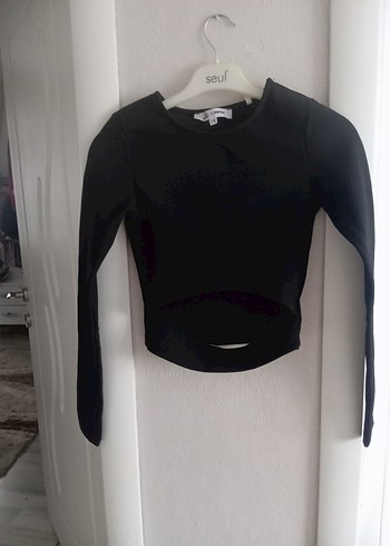 Siyah Uzun Kollu Crop Top