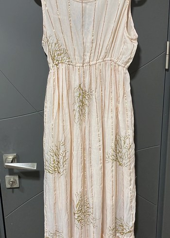 Bej Nakışlı Bohem Uzun Elbise - Görsel 2