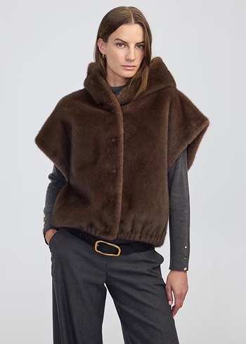 Kahverengi Kürk Detaylı İpekyol Yelek - Görsel 2