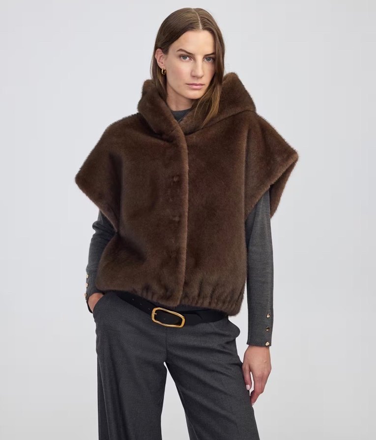 Kahverengi Kürk Detaylı İpekyol Yelek - Görsel 2