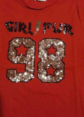 Kız Çocuk Parlak Pul Detaylı Kırmızı Tişört - Görsel 2