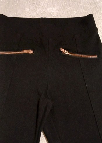 Siyah Kalın kumaş Fermuar detaylı çocuk tayt Pantolon - Görsel 3