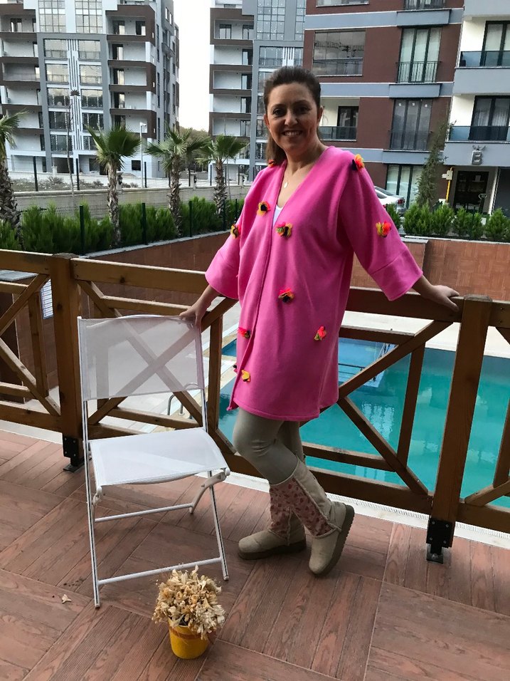 Pembe Mini Çiçekli Kadın Polar - Görsel 4