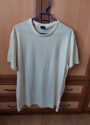 ZARA T-shirt fitilli rahat kumaş kırık beyaz (L)