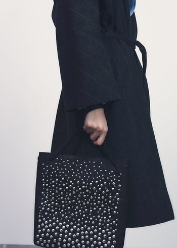 Zara Siyah Parlak zımbalı Süet Kadın Çanta