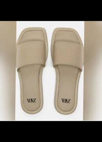 Zara Bej deri Minimalist Kadın Terlik