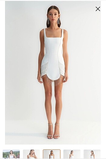 Trendyol & Milla Beyaz mini elbise taşlı