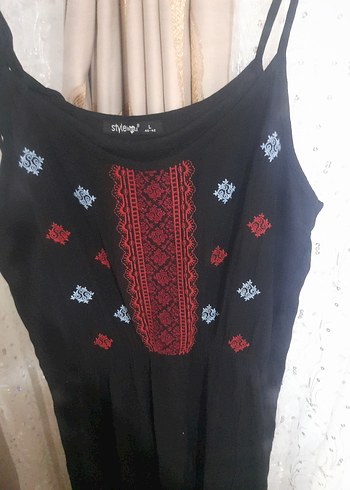 l Beden siyah Renk Nakışlı Boncuklu Siyah Uzun Örme Elbise