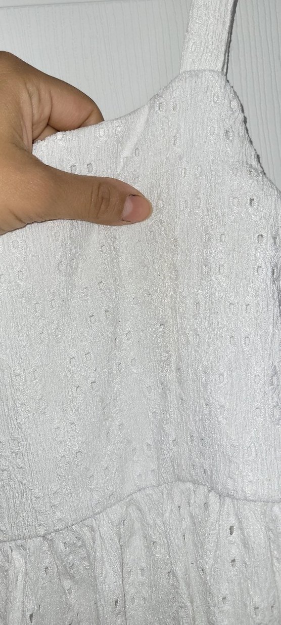 Pamuklu Beyaz Nakışlı Mini Elbise - Görsel 3