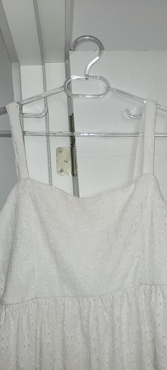 Pamuklu Beyaz Nakışlı Mini Elbise - Görsel 2