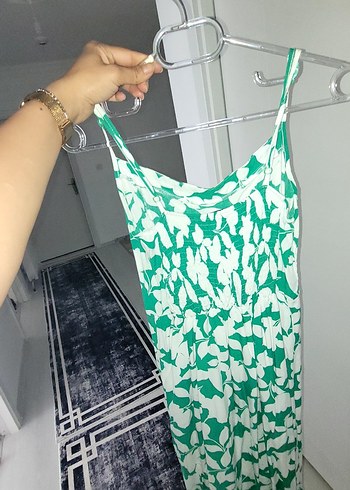 Yeşil Desenli Uzun Elbise - Görsel 5