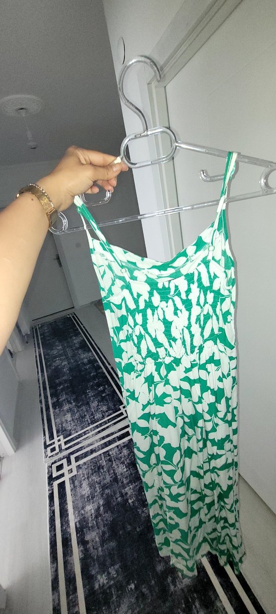 Yeşil Desenli Uzun Elbise - Görsel 5