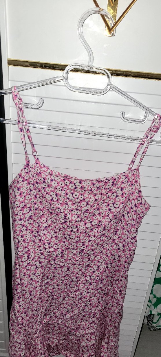 Pembe Çiçekli İnce Askılı Midi Elbise - Görsel 2