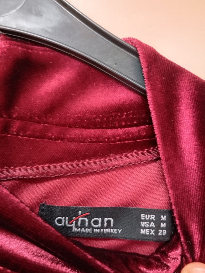 Bordo Yüksek Yakalı Drapeli Midi Kadın Elbise - Görsel 2