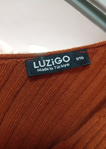 V Yaka Uzun Kollu Kahverengi Triko Elbise - Görsel 2