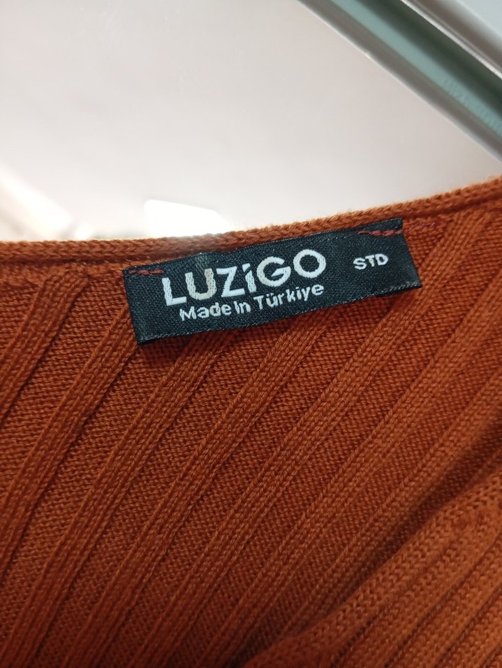 V Yaka Uzun Kollu Kahverengi Triko Elbise - Görsel 2