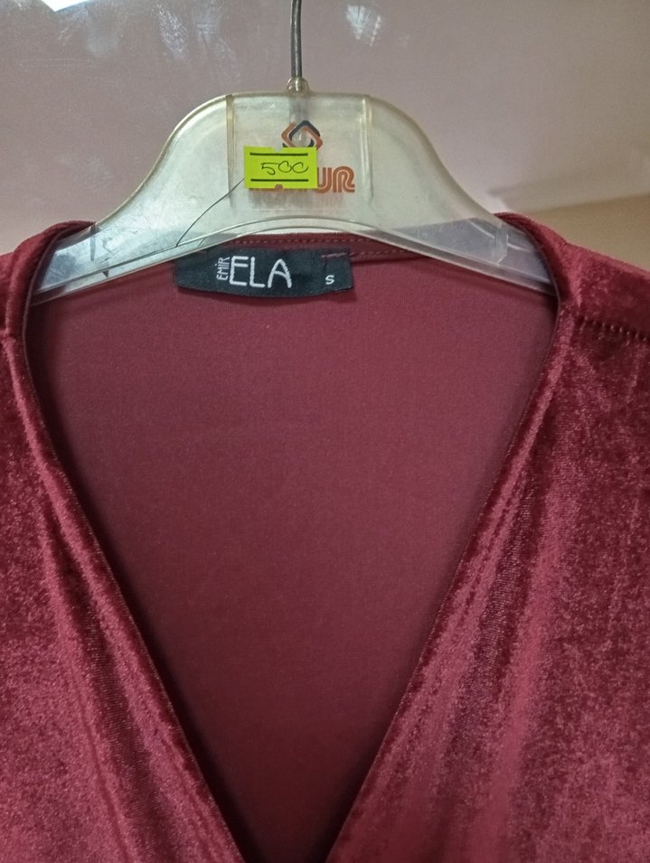 Bordo Uzun Kadın Tulum V Yaka Drapeli - Görsel 2