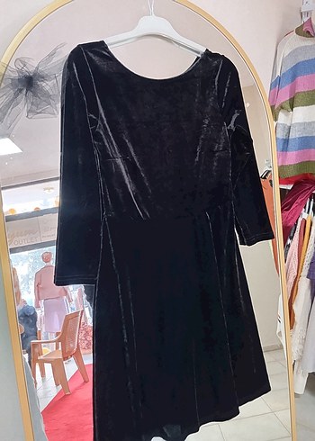 Siyah V Yakalı Midi Gotik Elbise - Görsel 2