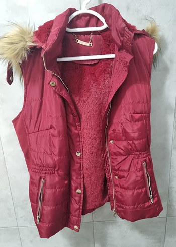 Diğer Kürklü Bordo Kırmızı Kadın Yelek Mont