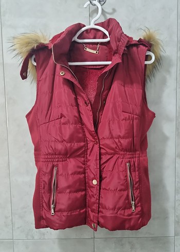 Kürklü Bordo Kırmızı Kadın Yelek Mont