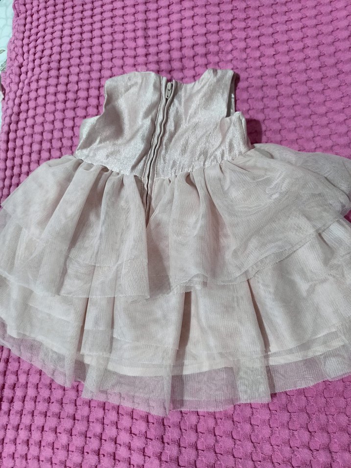 Kız Çocuk Pudra Renkli Fırfırlı Elbise - Görsel 2