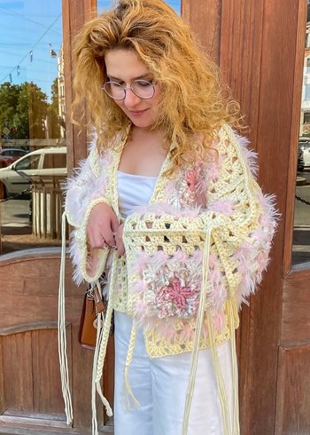 Pembe Nakışlı Bohem Kadın Hırka - Görsel 2