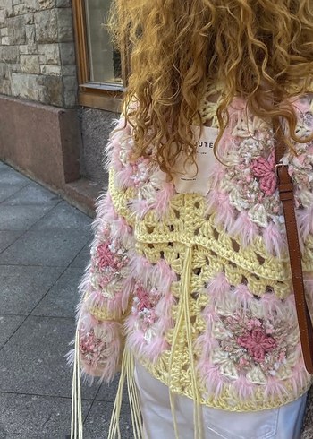 Pembe Nakışlı Bohem Kadın Hırka - Görsel 3