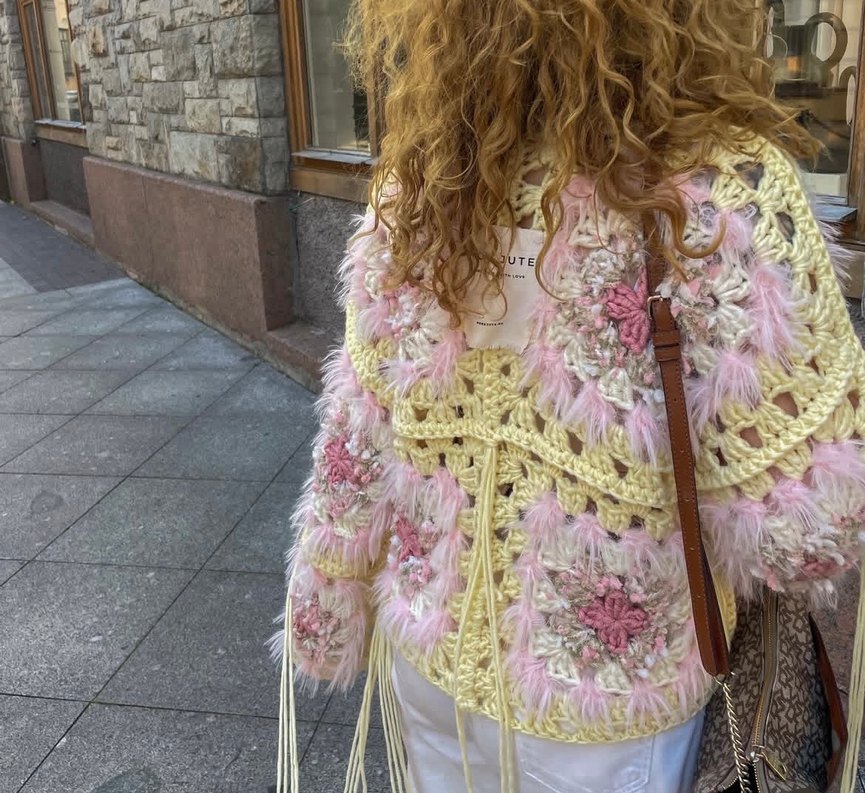 Pembe Nakışlı Bohem Kadın Hırka - Görsel 3