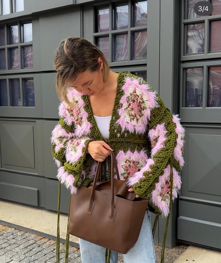 Bohem Pembe Örgü Kadın Hırka - Görsel 3