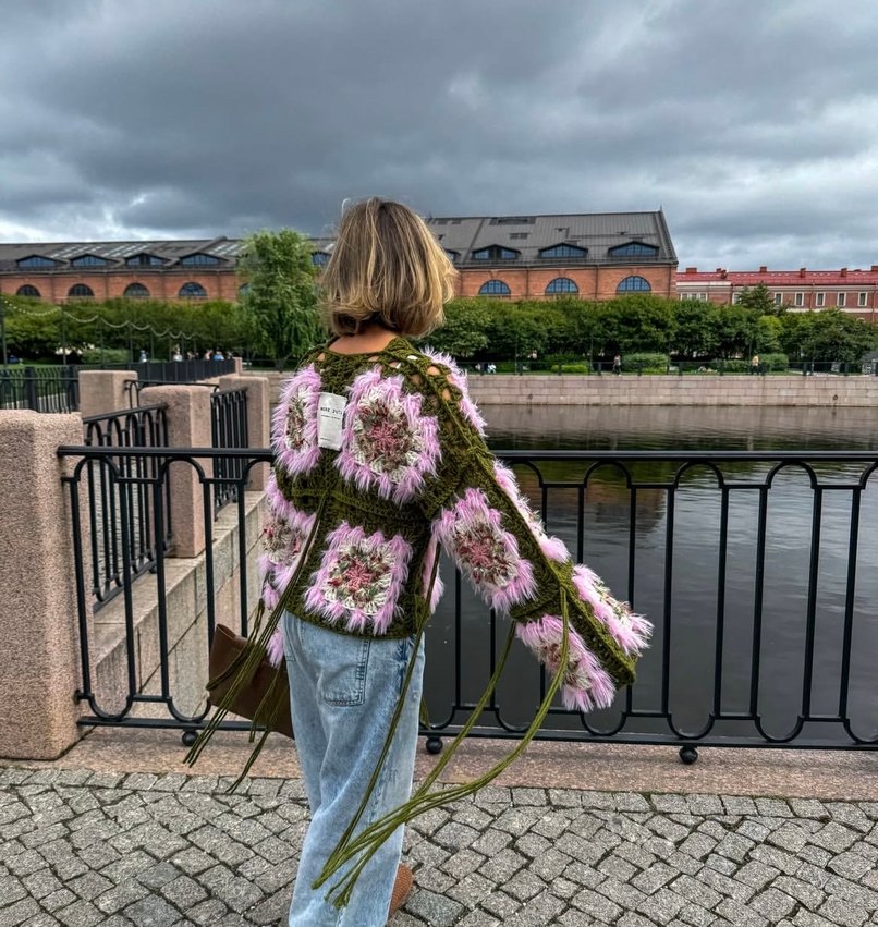 Bohem Pembe Örgü Kadın Hırka - Görsel 2